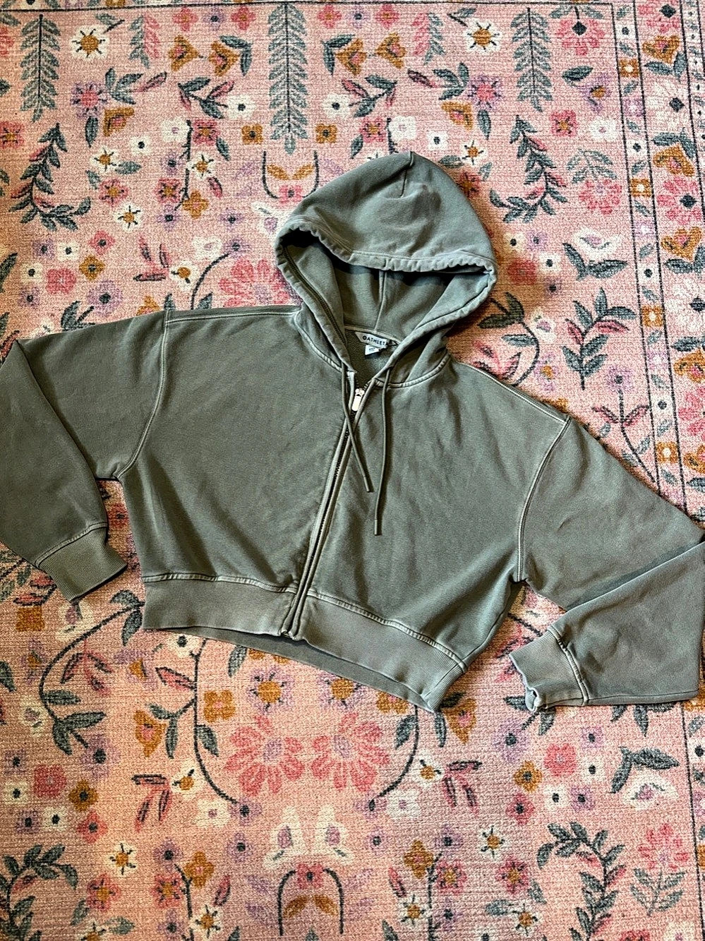 Athleta Forever Fleece Crop Full Zip Hoodie Green XXS